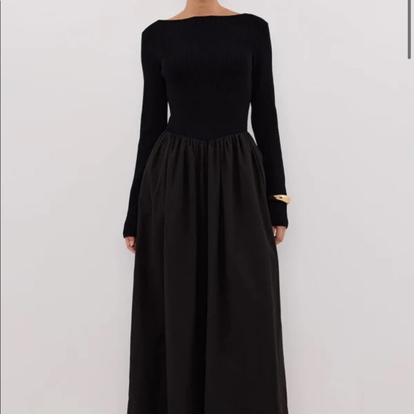 knee length dresses for ladies HAL BLACK LONG SLEEVE MIDI DRESS – DISSH main image 1